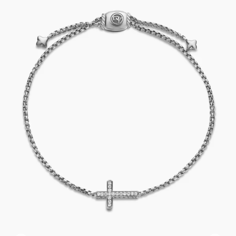 🔴Authentic DAVID YURMAN PETITE PAVÉ DIAMONDS CROSS CHAIN BRACELET🔴 - Picture 2 of 11